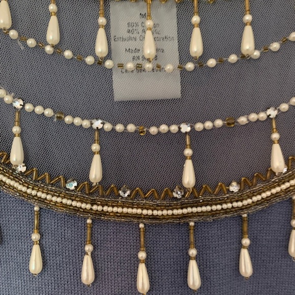 Bob Mackie Wearable Art Sweater Jeweled Sequin Beaded Neckline Lavender Women M - Picture 5 of 16